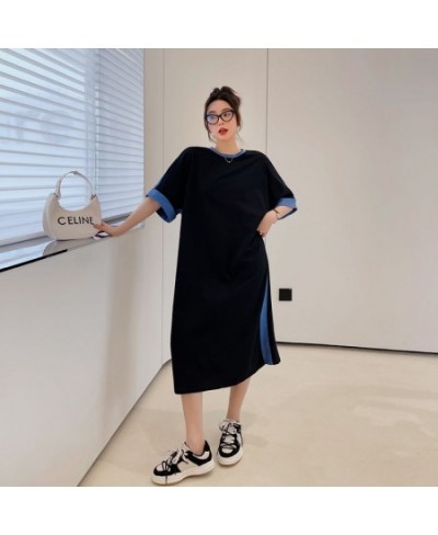 2023 Summer New Korea Loose Woman Dress Vestidos Robe Elbise Fashion Plus Size Cotton Short Sleeve Long Dress $45.06 - Dresses