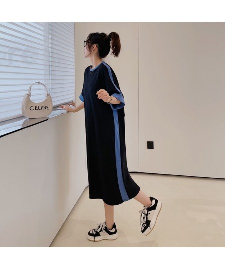 2023 Summer New Korea Loose Woman Dress Vestidos Robe Elbise Fashion Plus Size Cotton Short Sleeve Long Dress $45.06 - Dresses