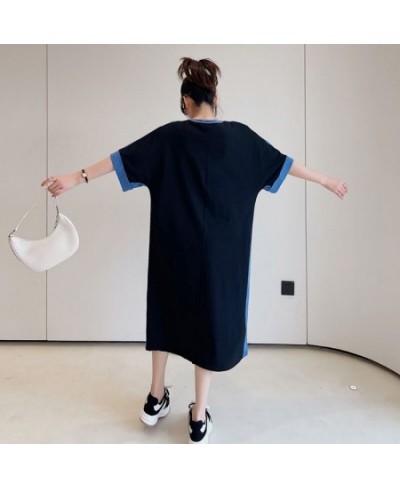 2023 Summer New Korea Loose Woman Dress Vestidos Robe Elbise Fashion Plus Size Cotton Short Sleeve Long Dress $45.06 - Dresses