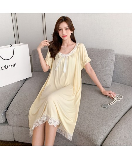 Sexy Summer Modal Nightgown for Women Solid Lace Sleepwear Loose Nightdress for Young Girls M-4XL $30.21 - Sleepwears