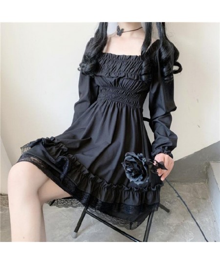 Hikigawa Korean Chic Y2k Dresses Harajuku Black Robe Femme 2023 Vestidos De Mujer Square Collar Lace Ruffles Vintage Dress $3...