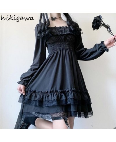 Hikigawa Korean Chic Y2k Dresses Harajuku Black Robe Femme 2023 Vestidos De Mujer Square Collar Lace Ruffles Vintage Dress $3...