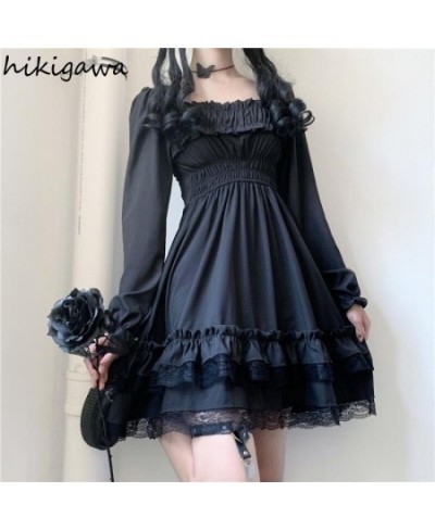 Hikigawa Korean Chic Y2k Dresses Harajuku Black Robe Femme 2023 Vestidos De Mujer Square Collar Lace Ruffles Vintage Dress $3...