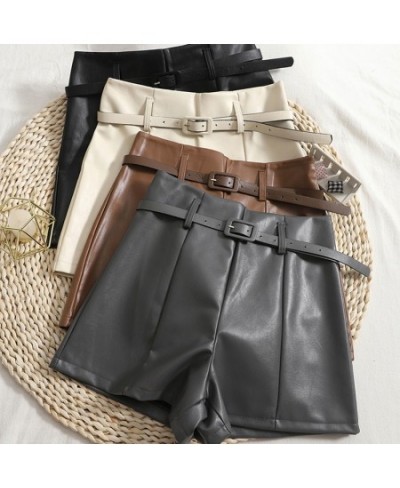 2022 New PU Leather Shorts Women Shorts All-match Sashes Wide Leg Short Ladies Sexy Leather Shorts Autumn Winter $36.93 - Bot...