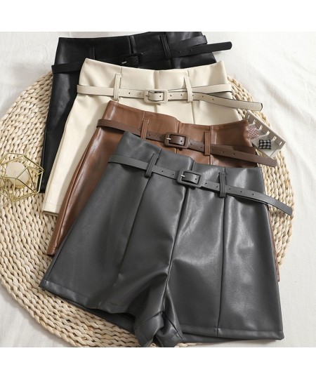 2022 New PU Leather Shorts Women Shorts All-match Sashes Wide Leg Short Ladies Sexy Leather Shorts Autumn Winter $36.93 - Bot...