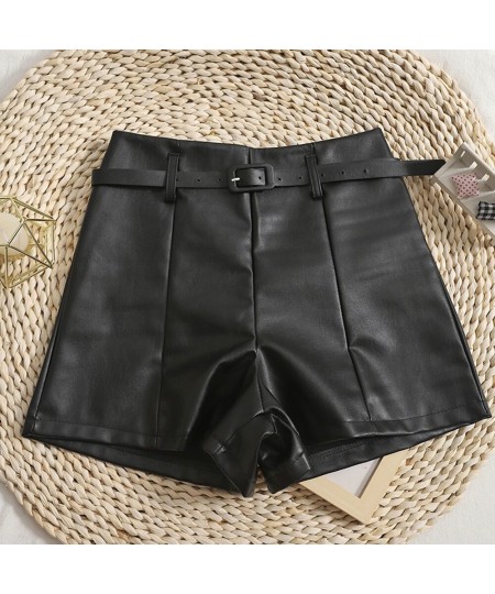 2022 New PU Leather Shorts Women Shorts All-match Sashes Wide Leg Short Ladies Sexy Leather Shorts Autumn Winter $36.93 - Bot...