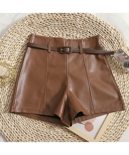 2022 New PU Leather Shorts Women Shorts All-match Sashes Wide Leg Short Ladies Sexy Leather Shorts Autumn Winter $36.93 - Bot...