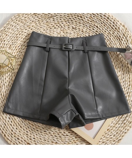 2022 New PU Leather Shorts Women Shorts All-match Sashes Wide Leg Short Ladies Sexy Leather Shorts Autumn Winter $36.93 - Bot...