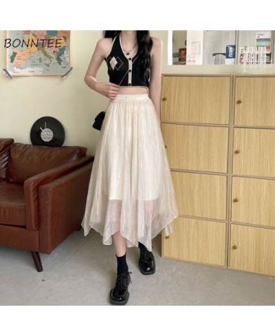 Skirts Women Asymmetrical Design New Elastic Waist Korean Style Colleges Solid All-match Daily Casual Simple Empire Summer So...