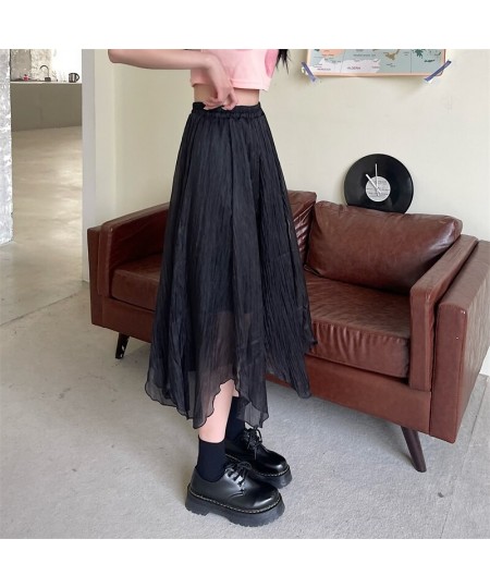 Skirts Women Asymmetrical Design New Elastic Waist Korean Style Colleges Solid All-match Daily Casual Simple Empire Summer So...