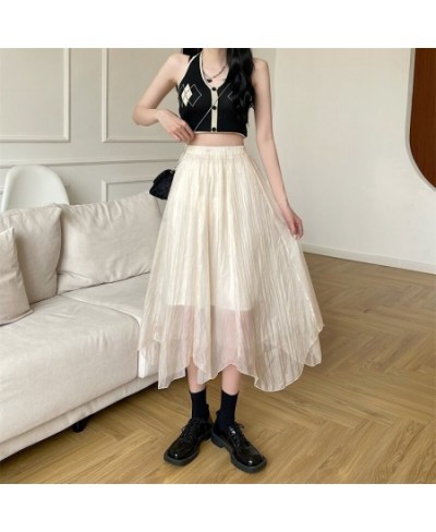 Skirts Women Asymmetrical Design New Elastic Waist Korean Style Colleges Solid All-match Daily Casual Simple Empire Summer So...