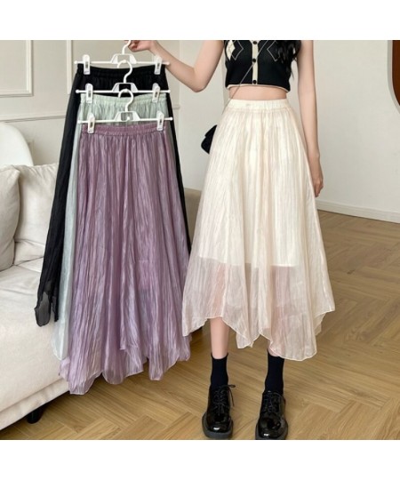 Skirts Women Asymmetrical Design New Elastic Waist Korean Style Colleges Solid All-match Daily Casual Simple Empire Summer So...