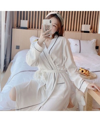 Long Sleeves Robe Cotton Sleepwear Women's Kimono Sashes Elegant Bathrobe Female Night Wear for Women 2023 Robes Dresses A12 ...