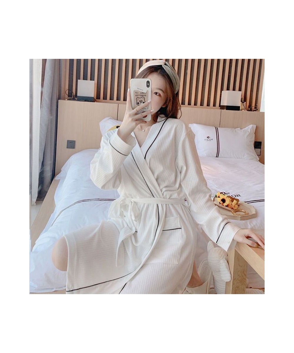 Long Sleeves Robe Cotton Sleepwear Women's Kimono Sashes Elegant Bathrobe Female Night Wear for Women 2023 Robes Dresses A12 ...