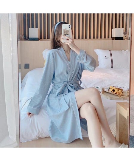 Long Sleeves Robe Cotton Sleepwear Women's Kimono Sashes Elegant Bathrobe Female Night Wear for Women 2023 Robes Dresses A12 ...