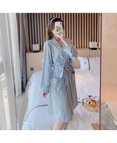 Long Sleeves Robe Cotton Sleepwear Women's Kimono Sashes Elegant Bathrobe Female Night Wear for Women 2023 Robes Dresses A12 ...