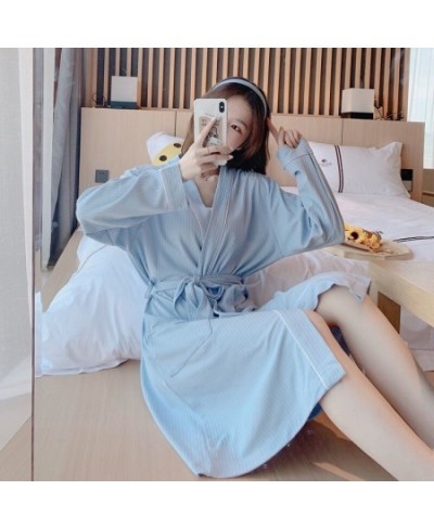 Long Sleeves Robe Cotton Sleepwear Women's Kimono Sashes Elegant Bathrobe Female Night Wear for Women 2023 Robes Dresses A12 ...