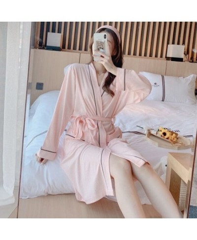 Long Sleeves Robe Cotton Sleepwear Women's Kimono Sashes Elegant Bathrobe Female Night Wear for Women 2023 Robes Dresses A12 ...