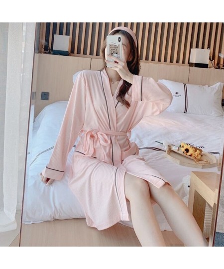 Long Sleeves Robe Cotton Sleepwear Women's Kimono Sashes Elegant Bathrobe Female Night Wear for Women 2023 Robes Dresses A12 ...