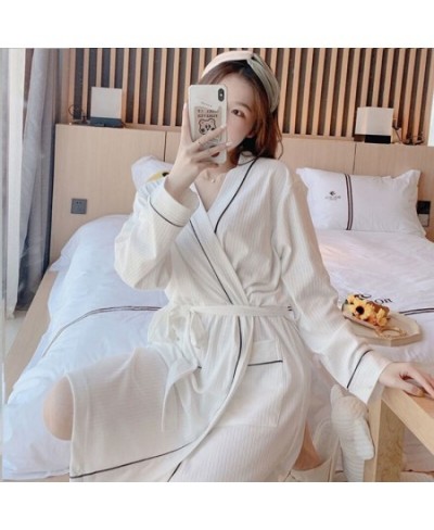 Long Sleeves Robe Cotton Sleepwear Women's Kimono Sashes Elegant Bathrobe Female Night Wear for Women 2023 Robes Dresses A12 ...