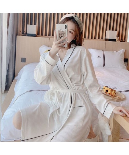 Long Sleeves Robe Cotton Sleepwear Women's Kimono Sashes Elegant Bathrobe Female Night Wear for Women 2023 Robes Dresses A12 ...