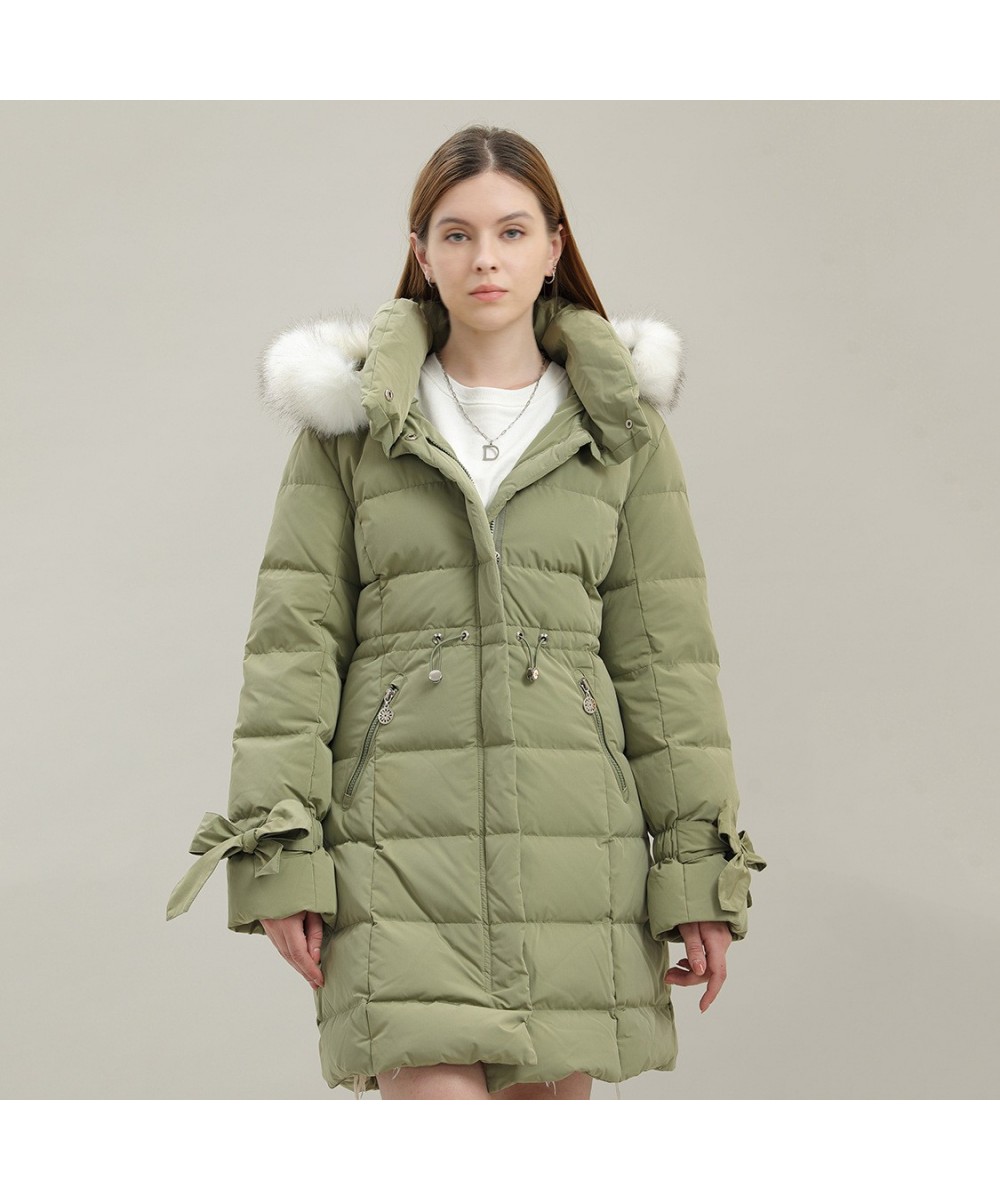 Women's winter hooded down jacket fur neck hooded long coat fashion hooded warm coat comfortable slim fit coat outdoor wear $...