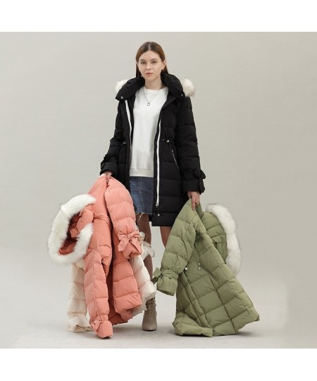 Women's winter hooded down jacket fur neck hooded long coat fashion hooded warm coat comfortable slim fit coat outdoor wear $...