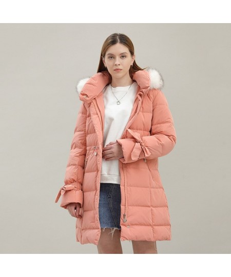 Women's winter hooded down jacket fur neck hooded long coat fashion hooded warm coat comfortable slim fit coat outdoor wear $...