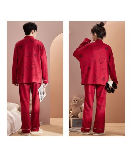 Spring Autumn Women's Casual Soft Sleepwear Homewear Couple Pajamas With Pants Cotton Panda Print Heart Marry Red Unisex $46....