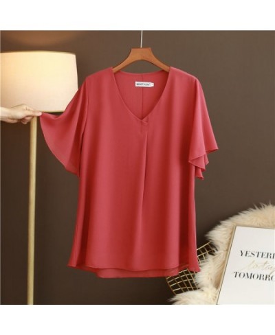 Women Blouse 2022 New Summer Plus Size 6XL Casual V-Neck Flared Short Sleeve Chiffon Shirts Female Tops $33.42 - Plus Size Cl...