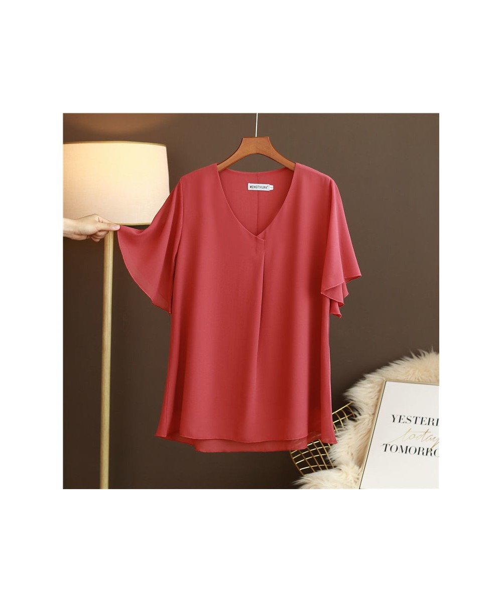 Women Blouse 2022 New Summer Plus Size 6XL Casual V-Neck Flared Short Sleeve Chiffon Shirts Female Tops $33.42 - Plus Size Cl...