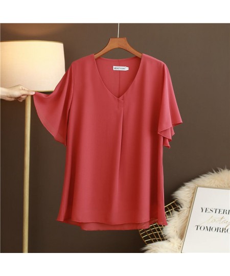 Women Blouse 2022 New Summer Plus Size 6XL Casual V-Neck Flared Short Sleeve Chiffon Shirts Female Tops $33.42 - Plus Size Cl...