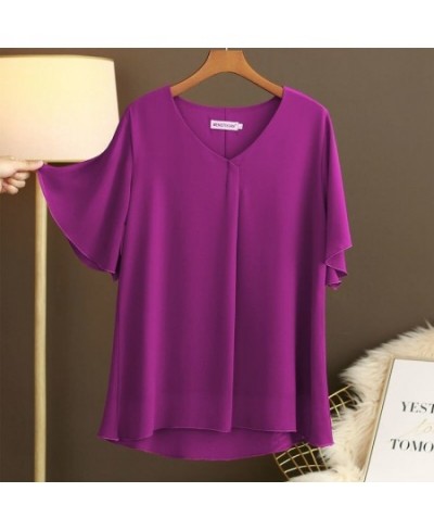 Women Blouse 2022 New Summer Plus Size 6XL Casual V-Neck Flared Short Sleeve Chiffon Shirts Female Tops $33.42 - Plus Size Cl...