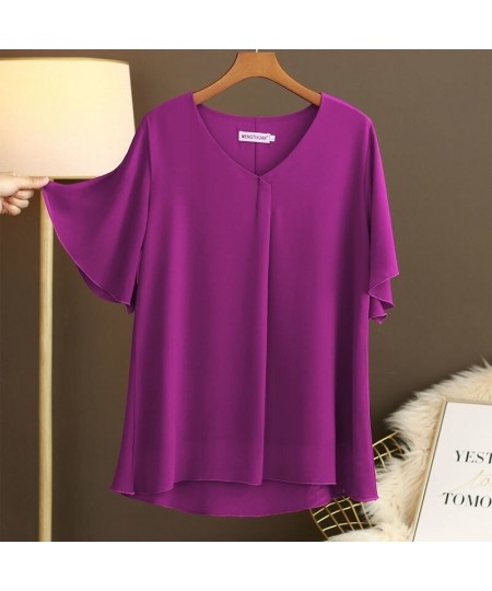 Women Blouse 2022 New Summer Plus Size 6XL Casual V-Neck Flared Short Sleeve Chiffon Shirts Female Tops $33.42 - Plus Size Cl...