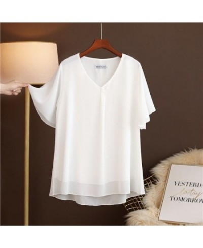 Women Blouse 2022 New Summer Plus Size 6XL Casual V-Neck Flared Short Sleeve Chiffon Shirts Female Tops $33.42 - Plus Size Cl...