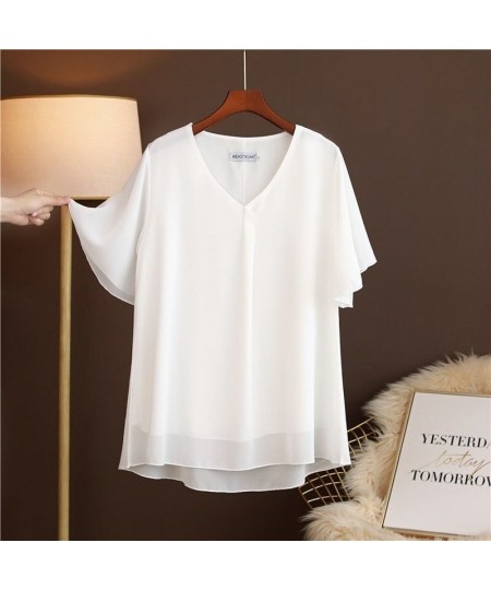 Women Blouse 2022 New Summer Plus Size 6XL Casual V-Neck Flared Short Sleeve Chiffon Shirts Female Tops $33.42 - Plus Size Cl...