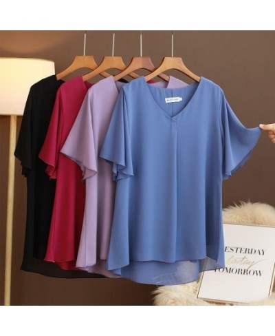 Women Blouse 2022 New Summer Plus Size 6XL Casual V-Neck Flared Short Sleeve Chiffon Shirts Female Tops $33.42 - Plus Size Cl...