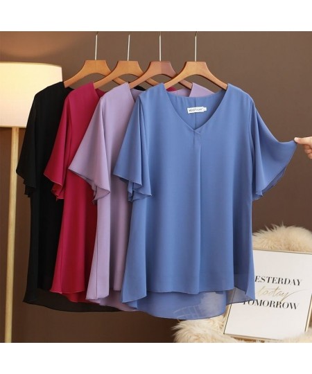 Women Blouse 2022 New Summer Plus Size 6XL Casual V-Neck Flared Short Sleeve Chiffon Shirts Female Tops $33.42 - Plus Size Cl...