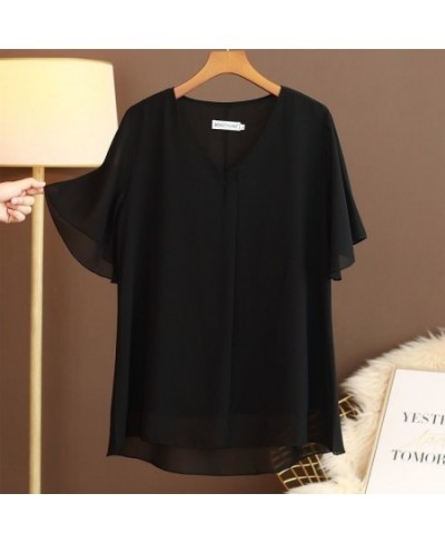 Women Blouse 2022 New Summer Plus Size 6XL Casual V-Neck Flared Short Sleeve Chiffon Shirts Female Tops $33.42 - Plus Size Cl...