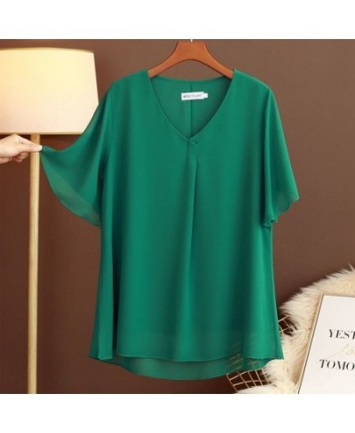 Women Blouse 2022 New Summer Plus Size 6XL Casual V-Neck Flared Short Sleeve Chiffon Shirts Female Tops $33.42 - Plus Size Cl...