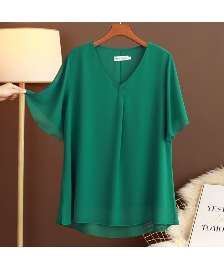 Women Blouse 2022 New Summer Plus Size 6XL Casual V-Neck Flared Short Sleeve Chiffon Shirts Female Tops $33.42 - Plus Size Cl...