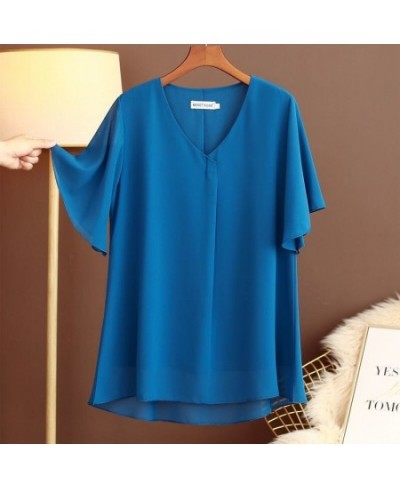 Women Blouse 2022 New Summer Plus Size 6XL Casual V-Neck Flared Short Sleeve Chiffon Shirts Female Tops $33.42 - Plus Size Cl...