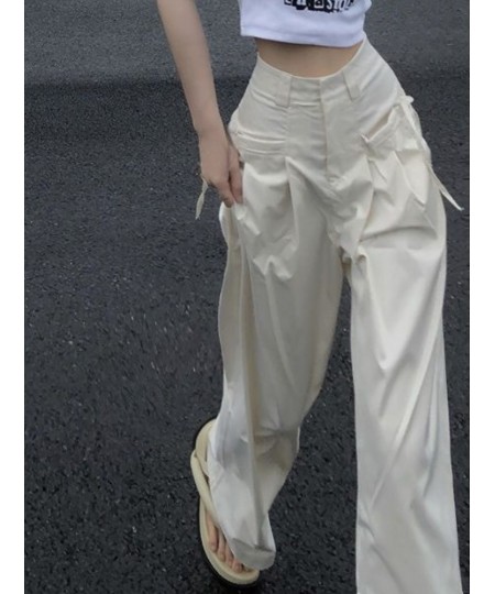 Vintage Y2K Wide Leg Pants Women White Strappy Designer Streetwear Baggy Pants Female High Waist Korean Fashion Pants 2023 Ne...