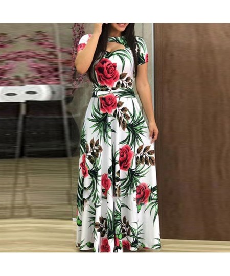 Boho Women's Casual Plus Size Dresses O-neck Short Sleeve Print Waist Strap Dress Ladies Summer Long Maxi Dress Платье 2023 $...