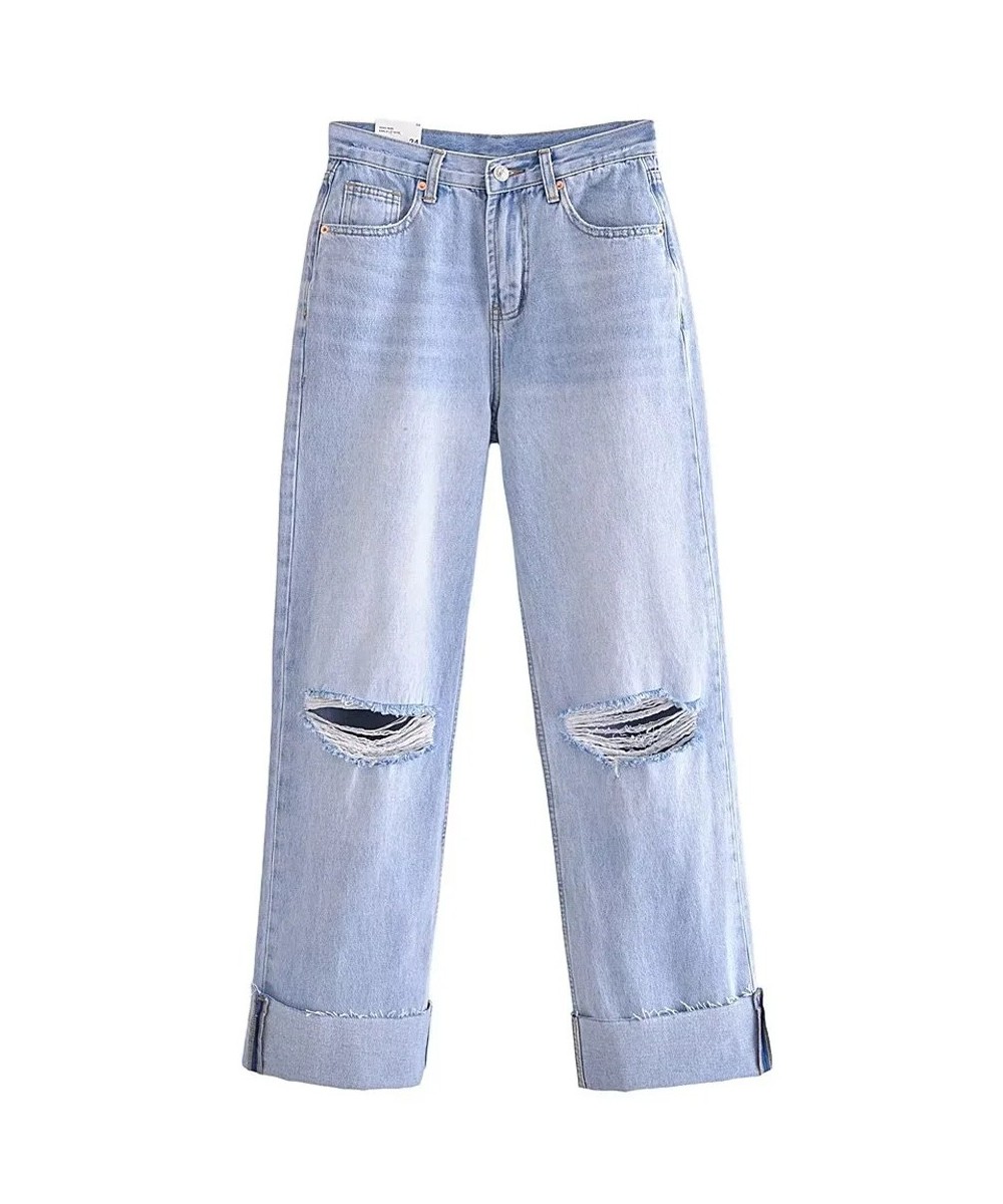 Blue Jeans Women 2023 Y2K Streetwear Broken Jeans Women High Waist Wide Leg Jeans Loose Women Clothing Casual Pants $53.29 - ...