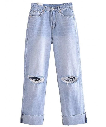 Blue Jeans Women 2023 Y2K Streetwear Broken Jeans Women High Waist Wide Leg Jeans Loose Women Clothing Casual Pants $53.29 - ...