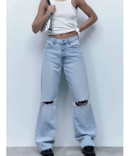 Blue Jeans Women 2023 Y2K Streetwear Broken Jeans Women High Waist Wide Leg Jeans Loose Women Clothing Casual Pants $53.29 - ...