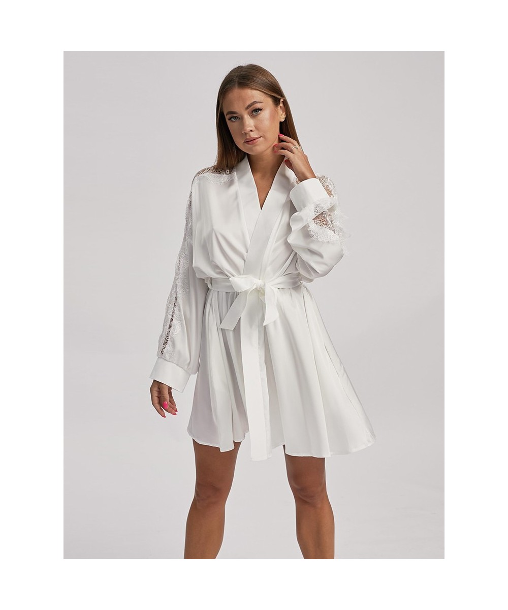 White Satin Gowns For Brides And Ladies Lace Spliced Sexy Robes For Women Bride Dresses Long Sleeve Robe Women's Dress $30.95...