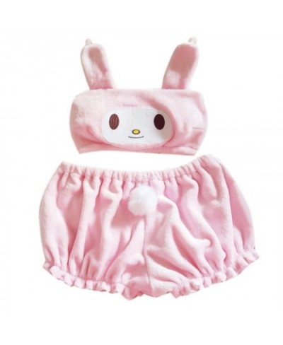 2022 New Women Kawaii Anime Plush Pajamas Set Sweet Bunny Ears Velvet Tube Top Bra Bloomers Shorts Sleepwear Cartoon Cosplay ...