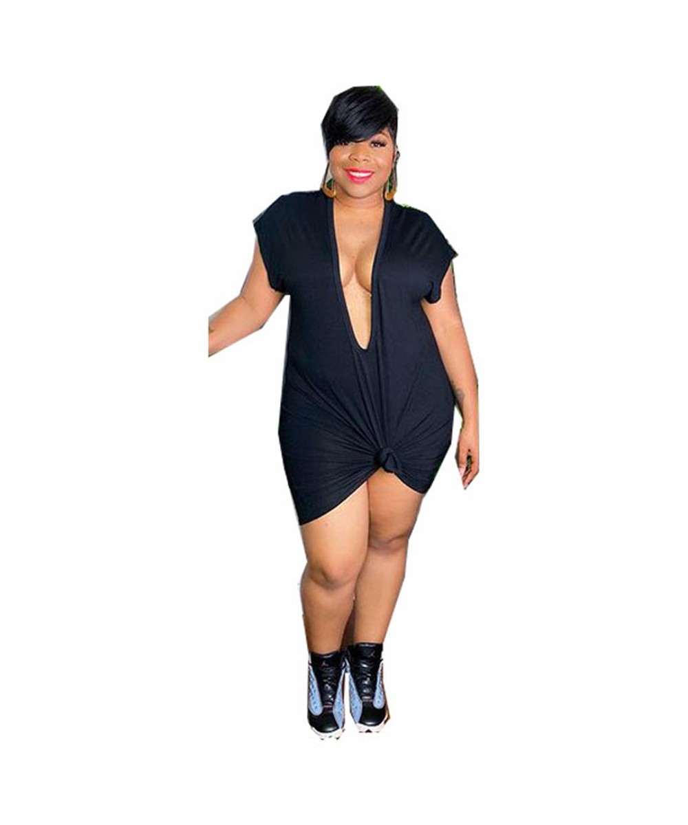 Plus Size Sexy Dresses for Women 4xl 5xl Deep V Neck Sweat Mini Dress Club Outfits Summer Clothes Wholesale $23.10 - Plus Siz...